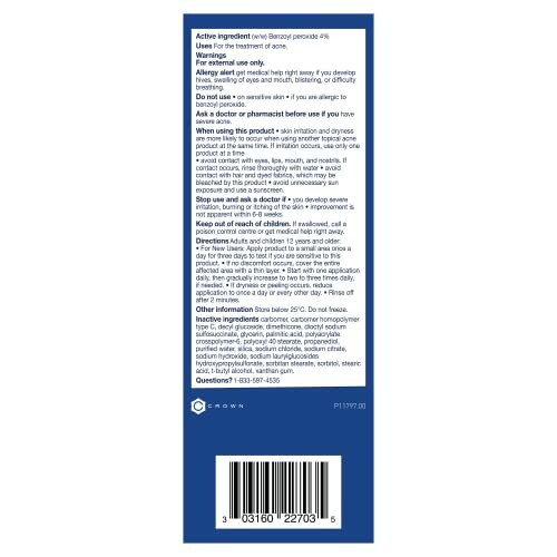 Label of acne treatment cream with warnings and directions.