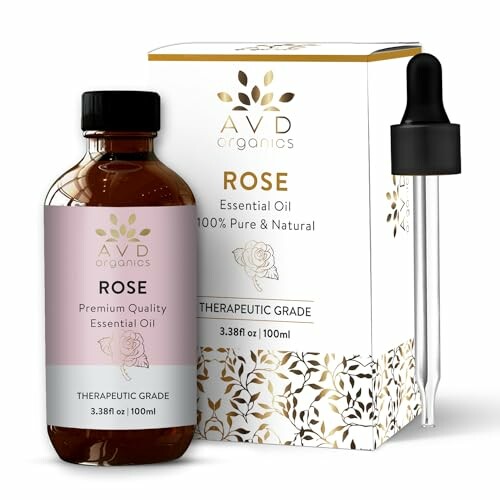 AVD Organics Rose Essential Oil bottle and packaging