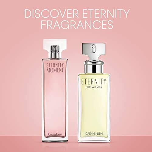 Two Calvin Klein Eternity fragrances bottles on pink background