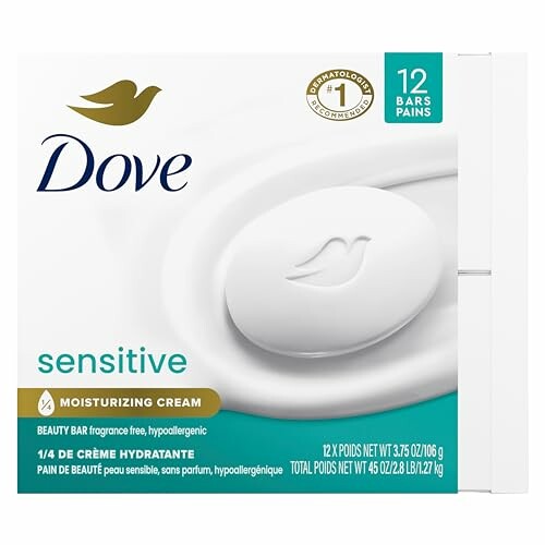 Dove Sensitive soap packaging with bubbles