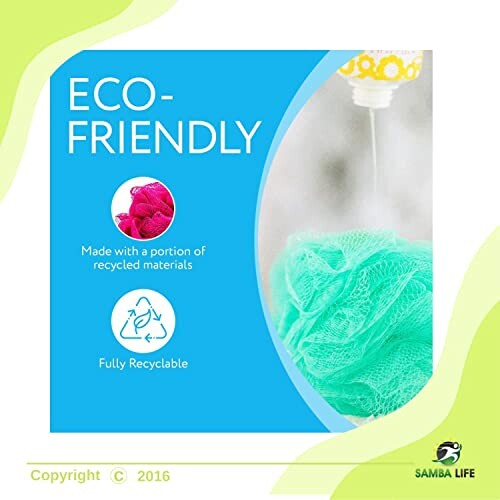 Eco-friendly label with recycled materials and recyclable loofah.