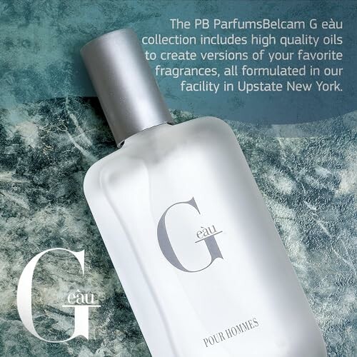G eau fragrance bottle with text about the collection.