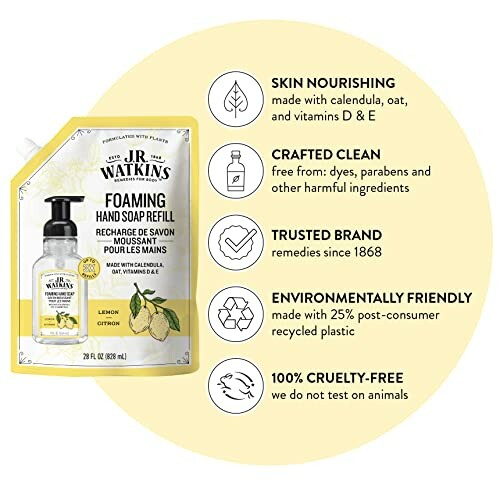 J.R. Watkins Foaming Hand Soap Refill with natural ingredients and environmentally friendly packaging features.