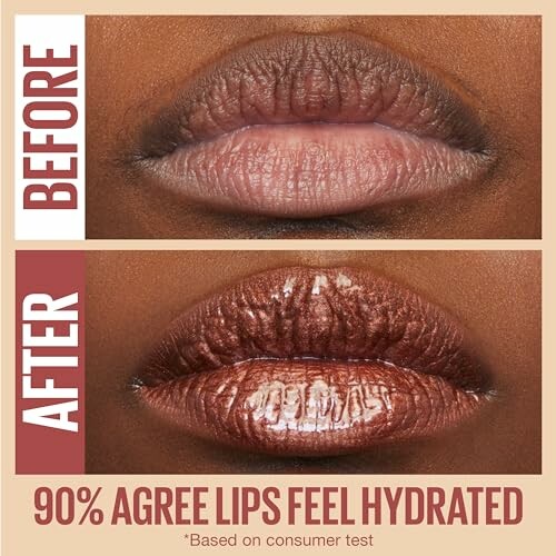Comparison of lips before and after applying lip balm, showing hydration improvement.