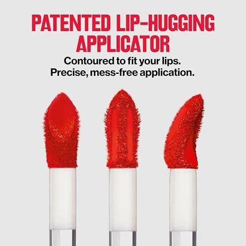 Three red lip applicators with text describing patented lip-hugging design.