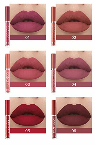 Set of six lipstick shades with corresponding lip images and numbers.