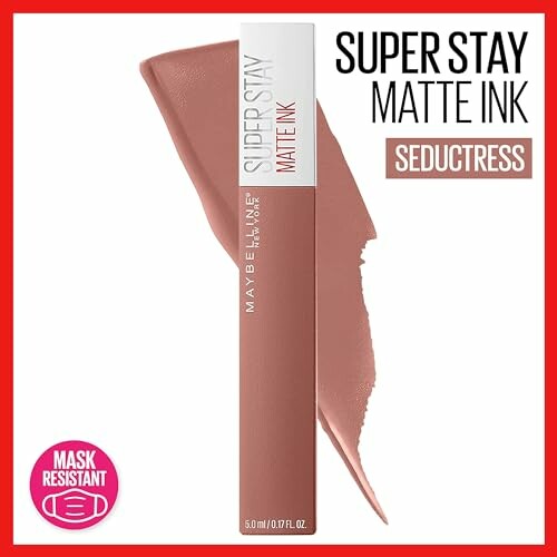 Maybelline Super Stay Matte Ink Seductress lipstick with mask resistant feature.