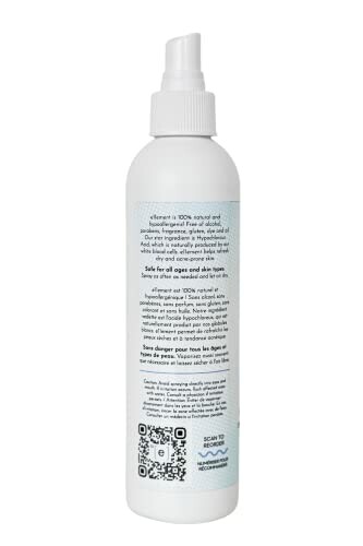 Bottle of natural sanitizing spray with label and QR code