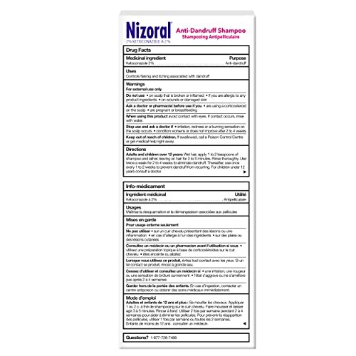 Nizoral Anti-Dandruff Shampoo box with drug facts and instructions