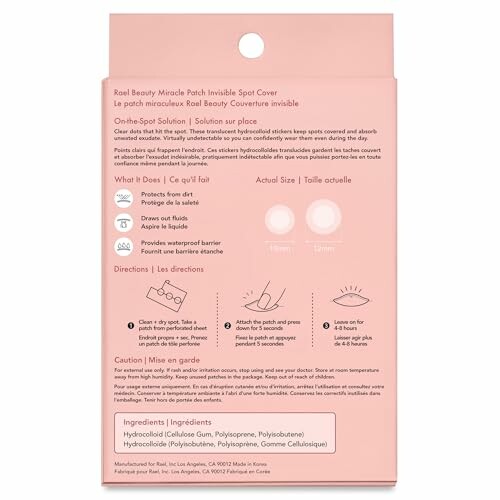 Back packaging of Real Beauty Miracle Patch Invisible Spot Cover.