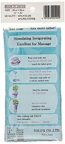 Back of Salux exfoliating cloth package with product details and usage instructions.
