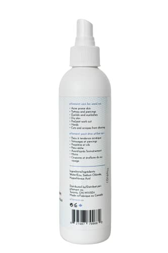 Side view of a white spray bottle with text on the label