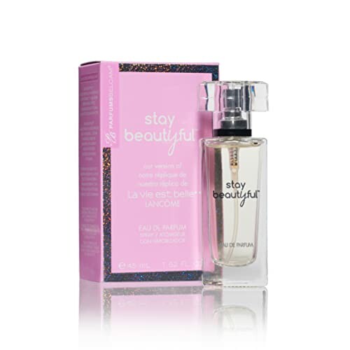 Stay Beautiful perfume bottle and packaging.